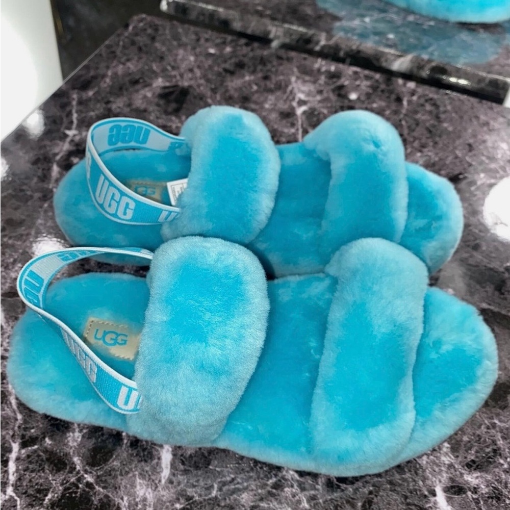 UGG Vibrant Blue Fluffy Sandals